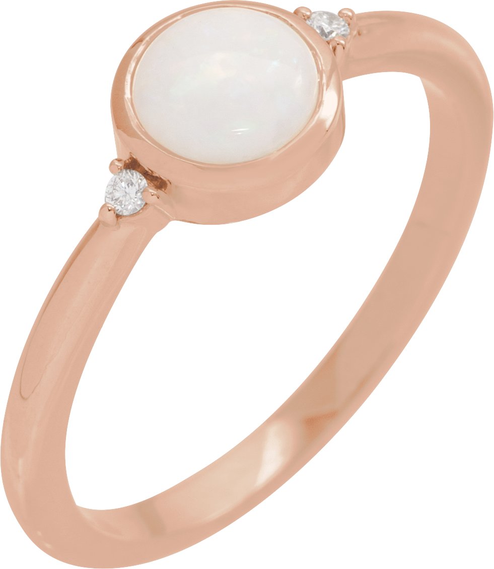 14K Rose Natural White Opal  & .03 CTW Natural Diamond Ring