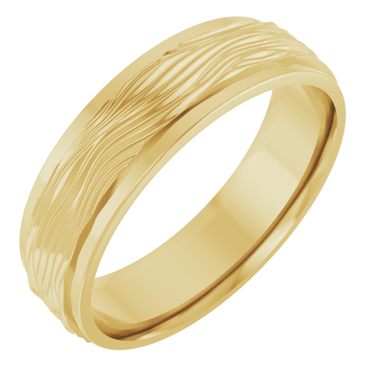 Stepped-Edge Textured Comfort-Fit Band – 14K Yellow Gold