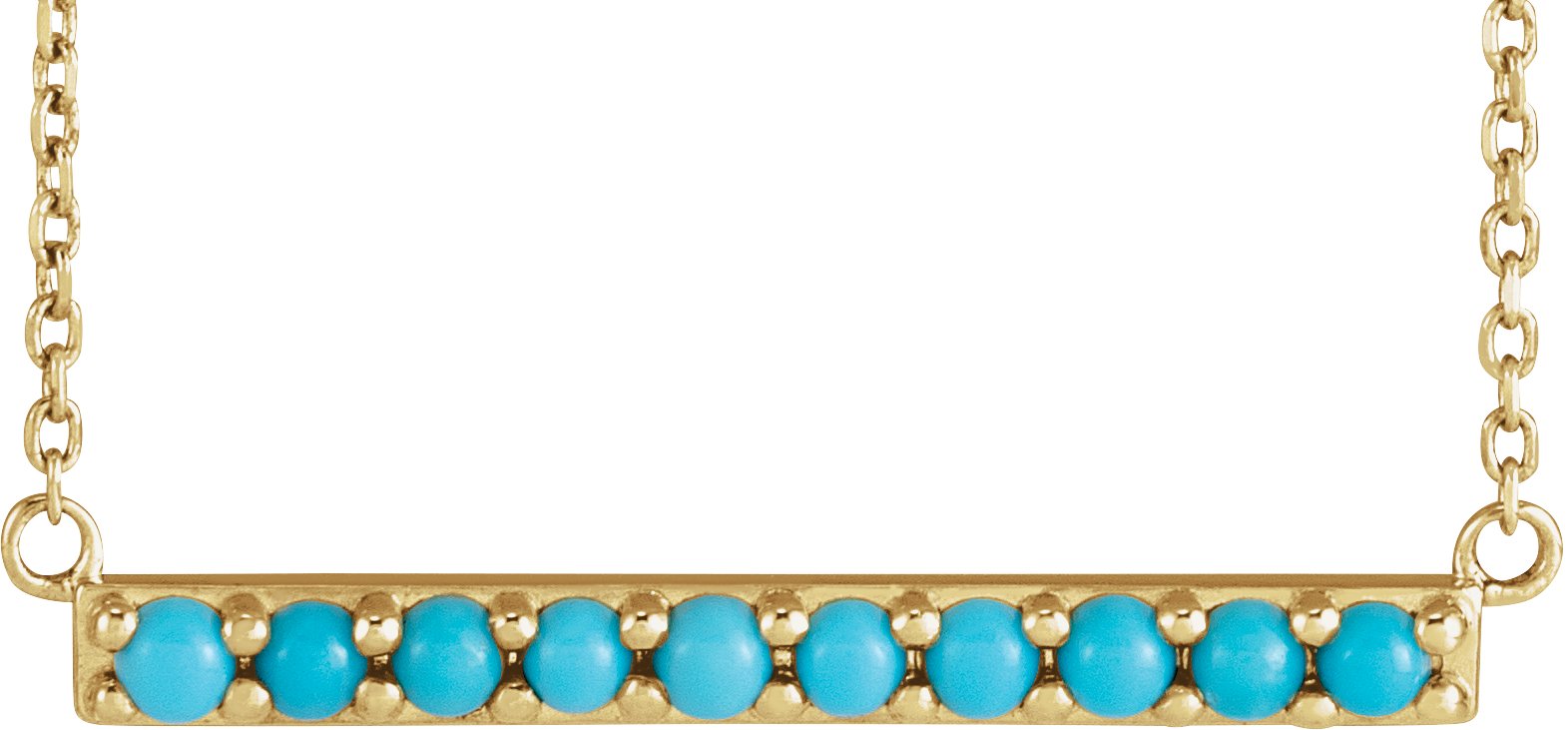 14K Yellow Cabochon Natural Turquoise Bar 16" Necklace