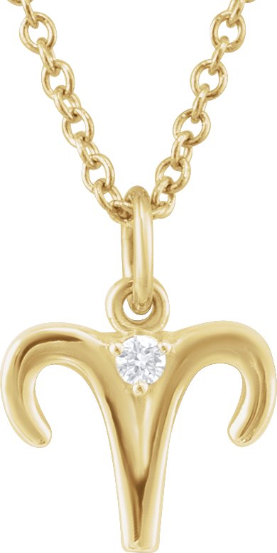 14K Yellow .015 CT Natural Diamond Aries Zodiac 16-18" Necklace