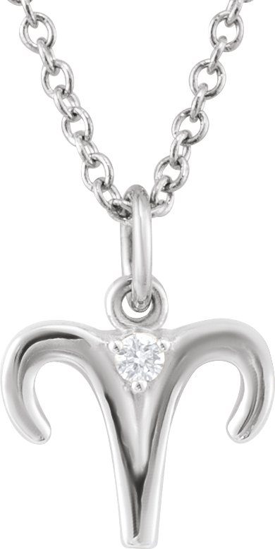 14K White .015 CT Natural Diamond Aries Zodiac 16-18