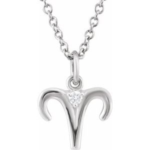 Sterling Silver .015 CT Natural Diamond Aries Zodiac 16-18