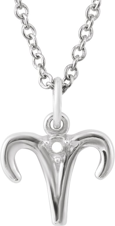 14K White 1.5 mm Round Accented Aries Zodiac 16-18