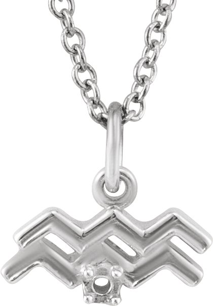 14K White 1.5 mm Round Accented Aquarius Zodiac 16-18