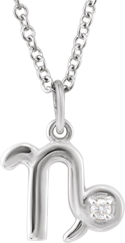 Sterling Silver .015 CT Natural Diamond Capricorn Zodiac 16-18