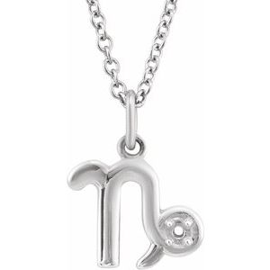 Sterling Silver 1.5 mm Round Accented Capricorn Zodiac 16-18