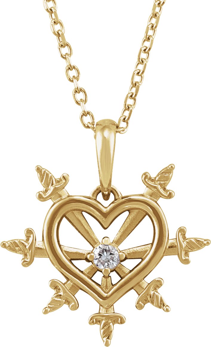 14K Yellow .03 CT Natural Diamond Heart & Daggers 16-18" Necklace