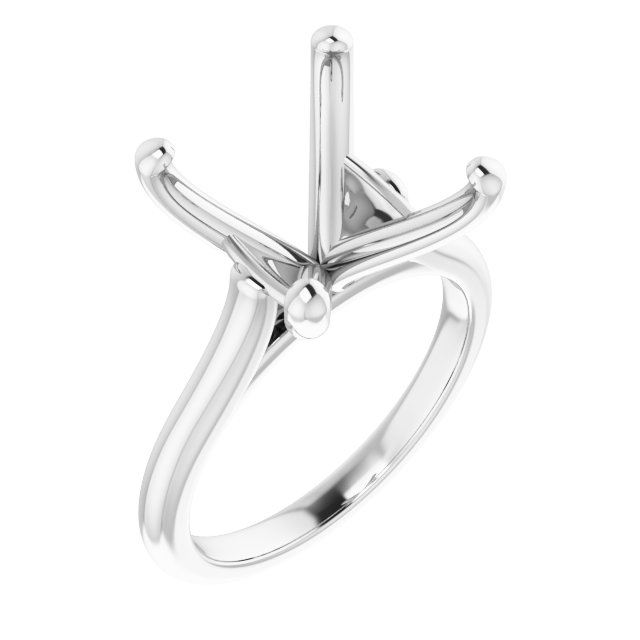 14K White 12 mm Cushion Solitaire Engagement Ring Mounting