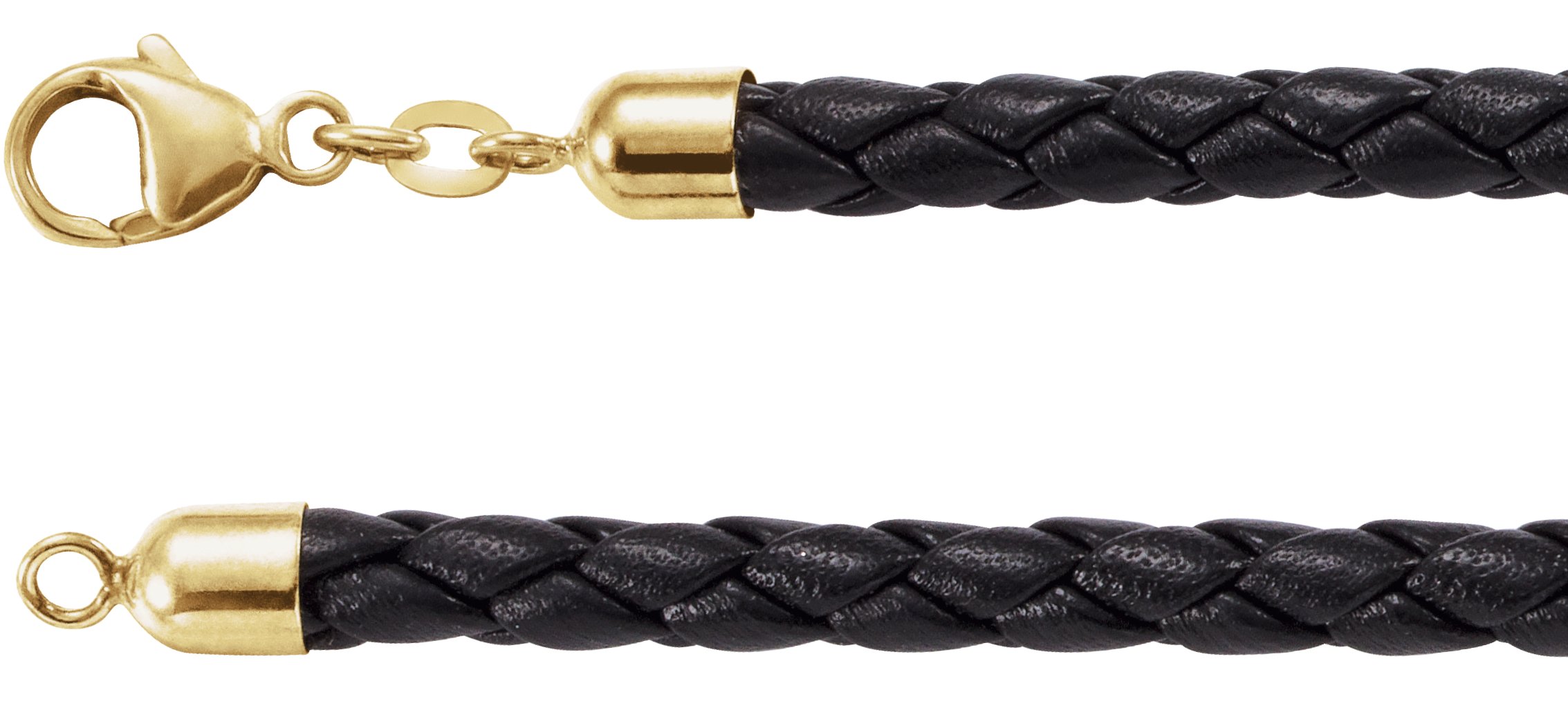 Black 5 mm Braided Leather 16" Cord with 14K Yellow Lobster Clasp