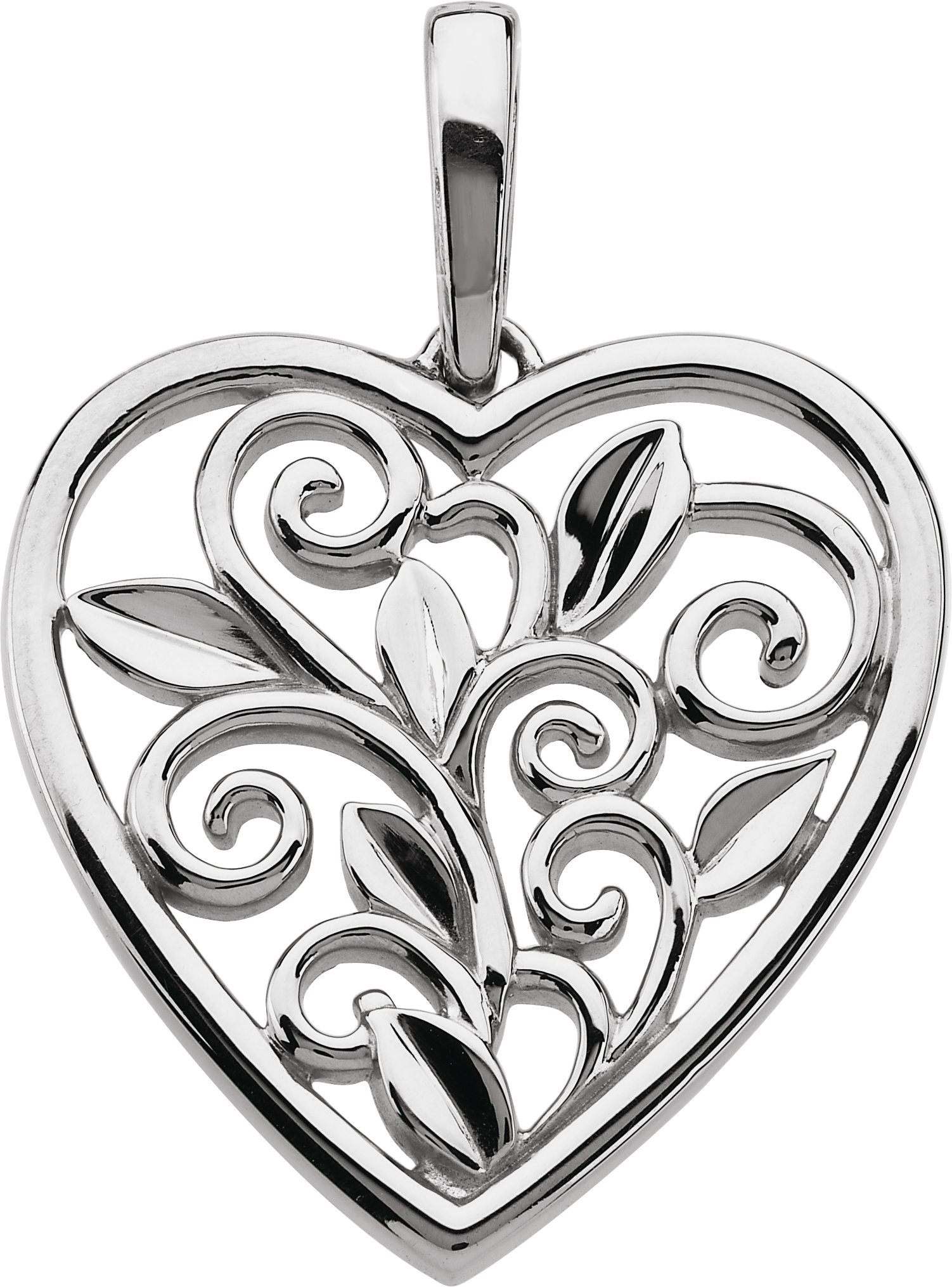 14K White Filigree Heart Pendant