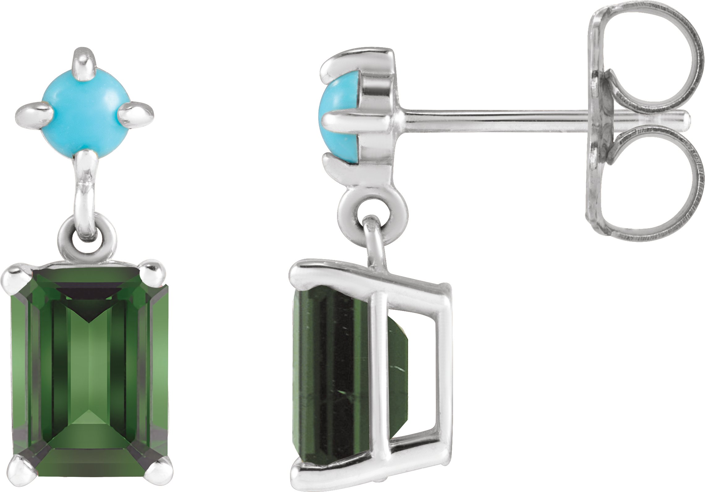 Sterling Silver Natural Green Tourmaline & Natural Turquoise Earrings