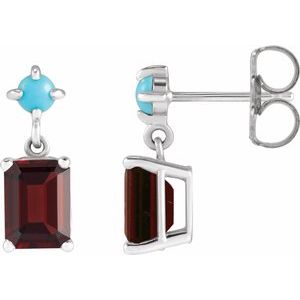 14K White Natural Mozambique Garnet & Natural Turquoise Earrings
