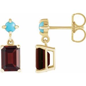 14K Yellow Natural Mozambique Garnet & Natural Turquoise Earrings