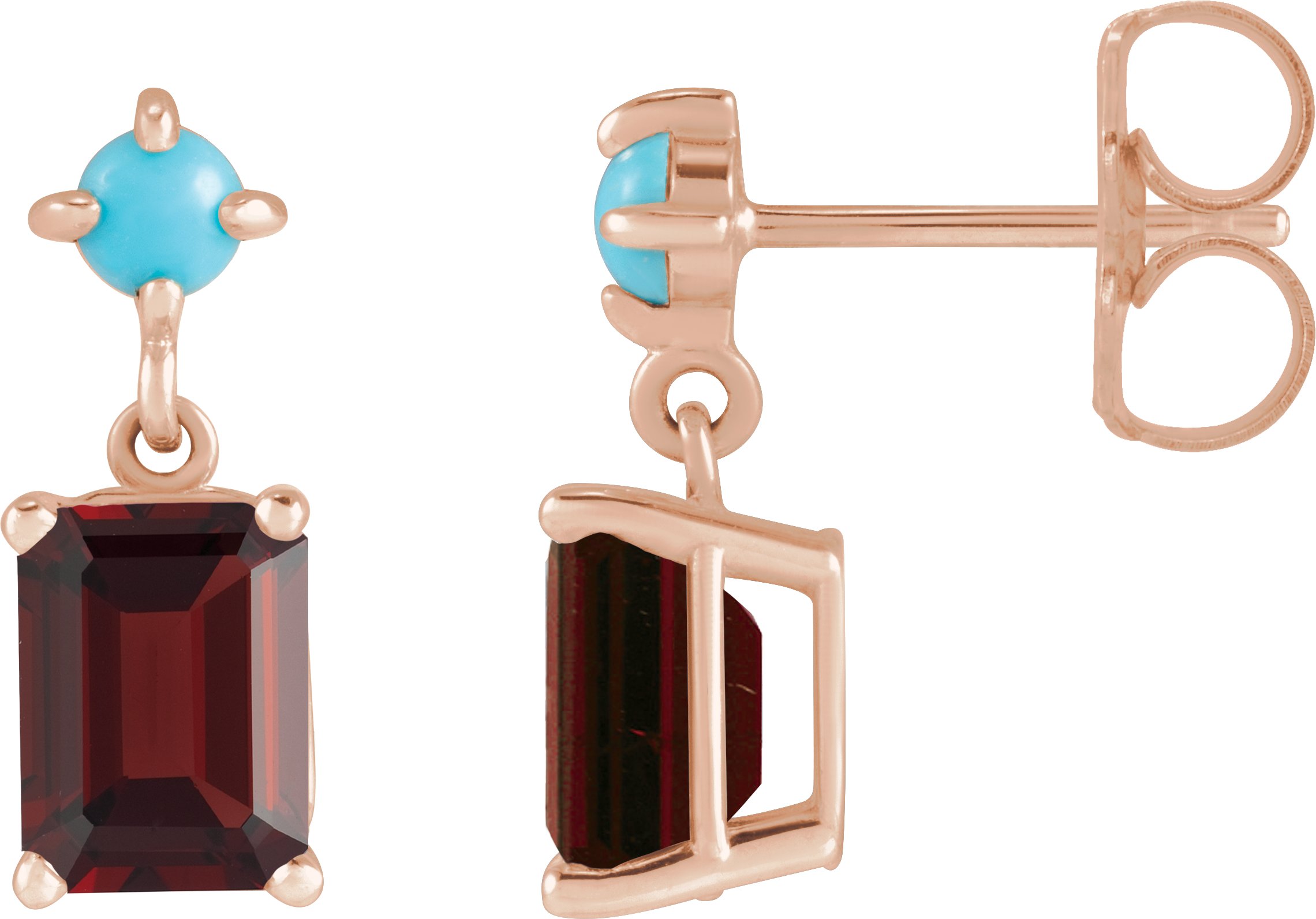 14K Rose Natural Mozambique Garnet & Natural Turquoise Earrings
