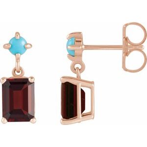 14K Rose Natural Mozambique Garnet & Natural Turquoise Earrings