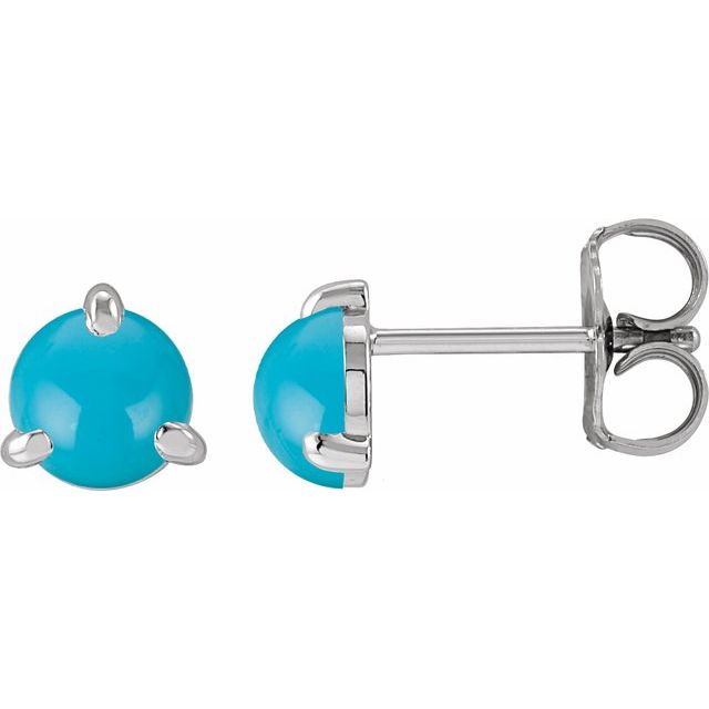 Platinum Cabochon Natural Turquoise Stud Earrings