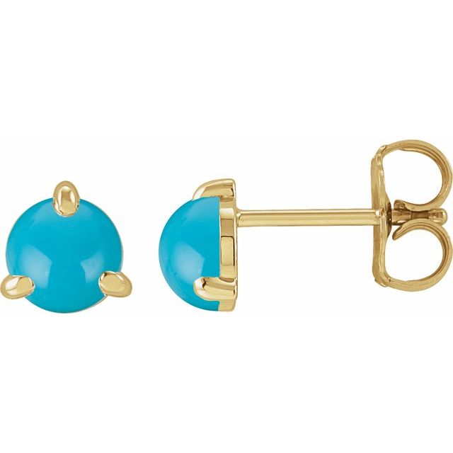 14K Yellow Cabochon Natural Turquoise Stud Earrings