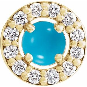14K Yellow Cabochon Natural Turquoise & .06 CTW Natural Diamond Halo-Style Pendant