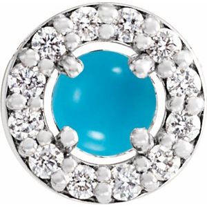 Sterling Silver Cabochon Natural Turquoise & .06 CTW Natural Diamond Halo-Style Pendant
