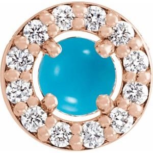 14K Rose Cabochon Natural Turquoise & .05 CTW Natural Diamond Halo-Style Pendant