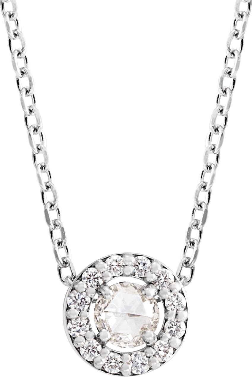 14K White 1/8 CTW Rose-Cut Natural Diamond Halo-Style 16-18" Necklace