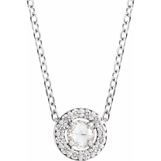 14K White 1/8 CTW Rose-Cut Natural Diamond Halo-Style 16-18 Necklace