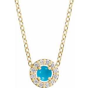 14K Yellow Cabochon Natural Turquoise & .06 CTW Natural Diamond Halo-Style 16-18