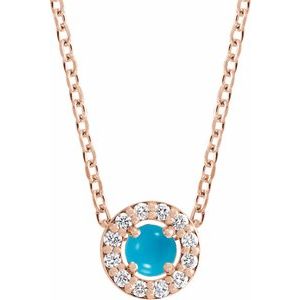 14K Rose Cabochon Natural Turquoise & .06 CTW Natural Diamond Halo-Style 16-18