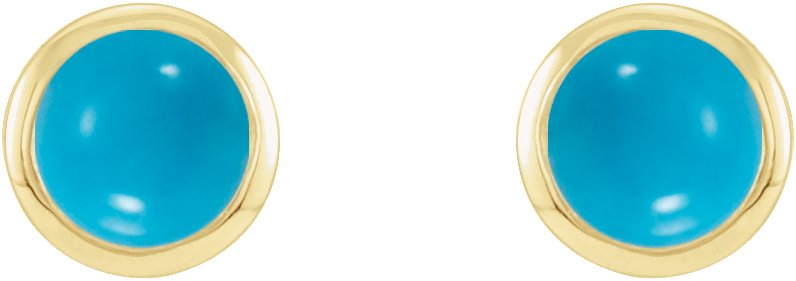 14K Yellow Cabochon Natural Turquoise Bezel-Set Solitaire Earrings