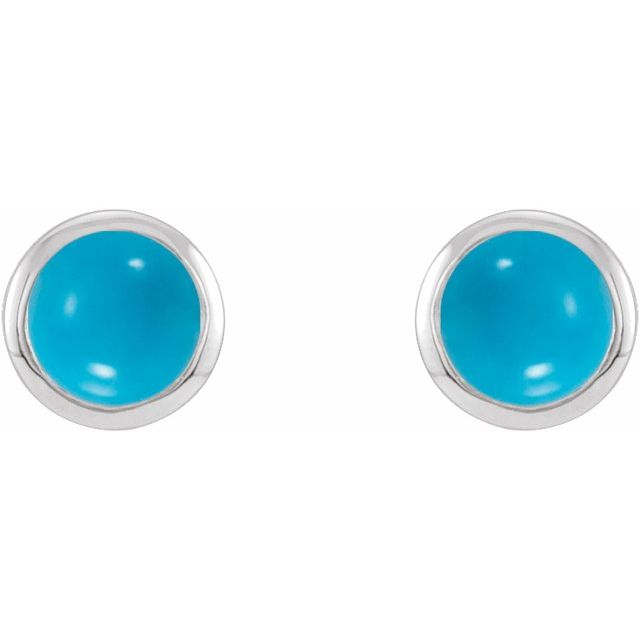 Sterling Silver Cabochon Natural Turquoise Bezel-Set Solitaire Earrings
