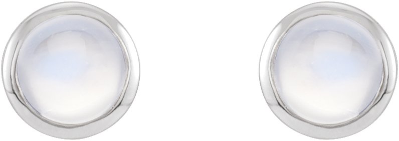 Platinum Cabochon Natural Rainbow Moonstone Bezel-Set Solitaire Earrings
