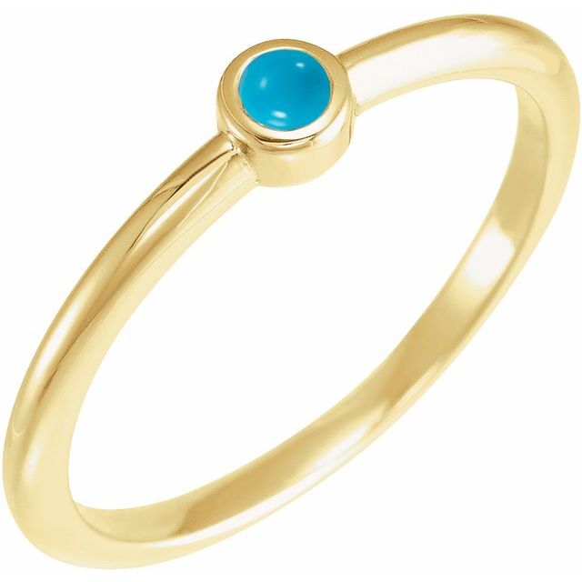 14K Yellow Cabochon Natural Turquoise Stackable Ring