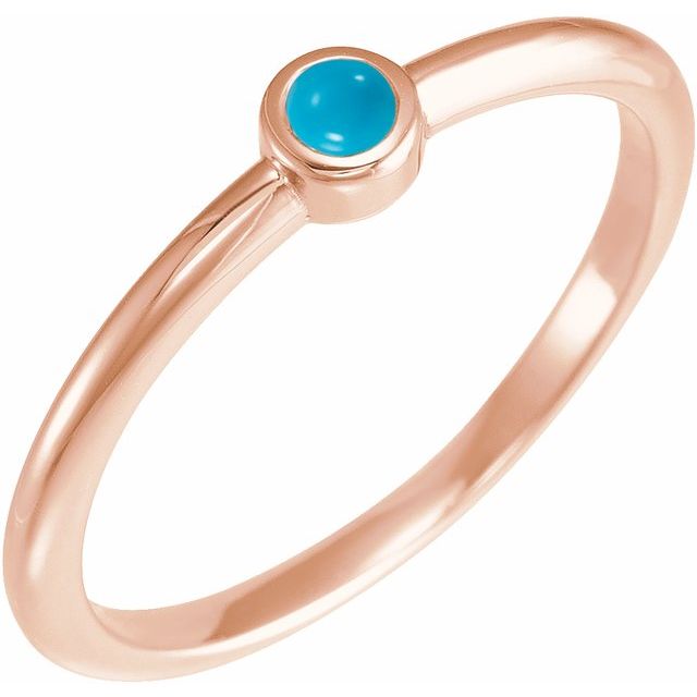 14K Rose Cabochon Natural Turquoise Stackable Ring