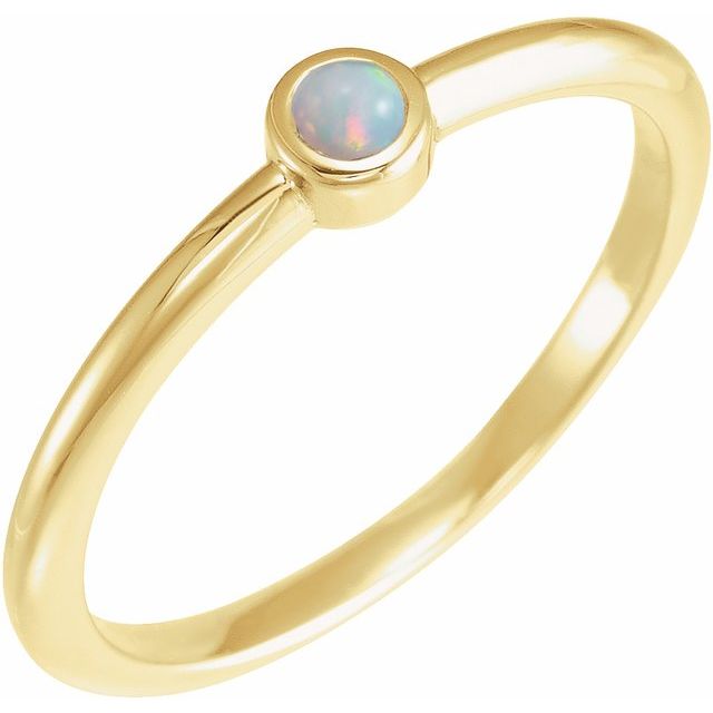 14K Yellow Cabochon Natural White Opal Stackable Ring