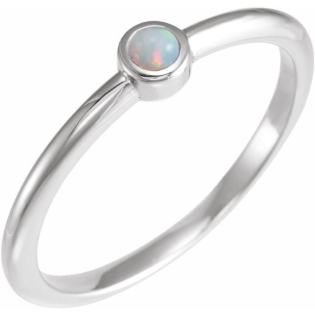 14K White Cabochon Natural White Opal Stackable Ring