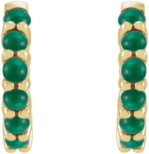 14K Yellow Natural Emerald Cabochon 12.2 mm Huggie Hoop Earrings