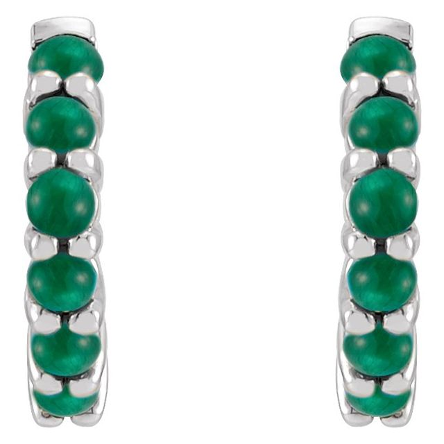 Sterling Silver Natural Emerald Cabochon 12.2 mm Huggie Hoop Earrings