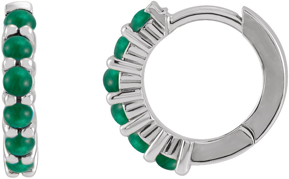 Sterling Silver Natural Emerald Cabochon 12.2 mm Huggie Hoop Earring