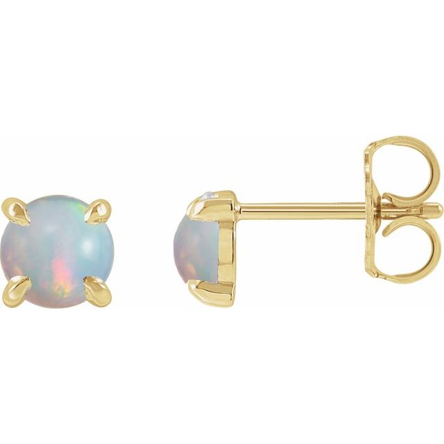 14K Yellow Cabochon Natural White Opal 4-Prong Claw Earrings