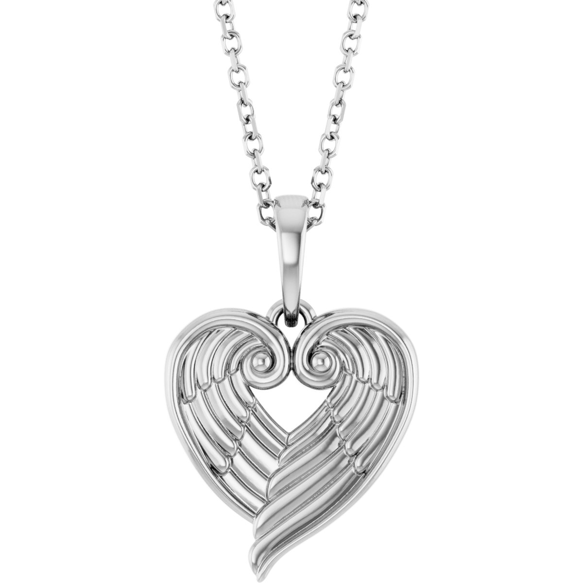 Sterling Silver Angel Wing Heart 16-18" Necklace