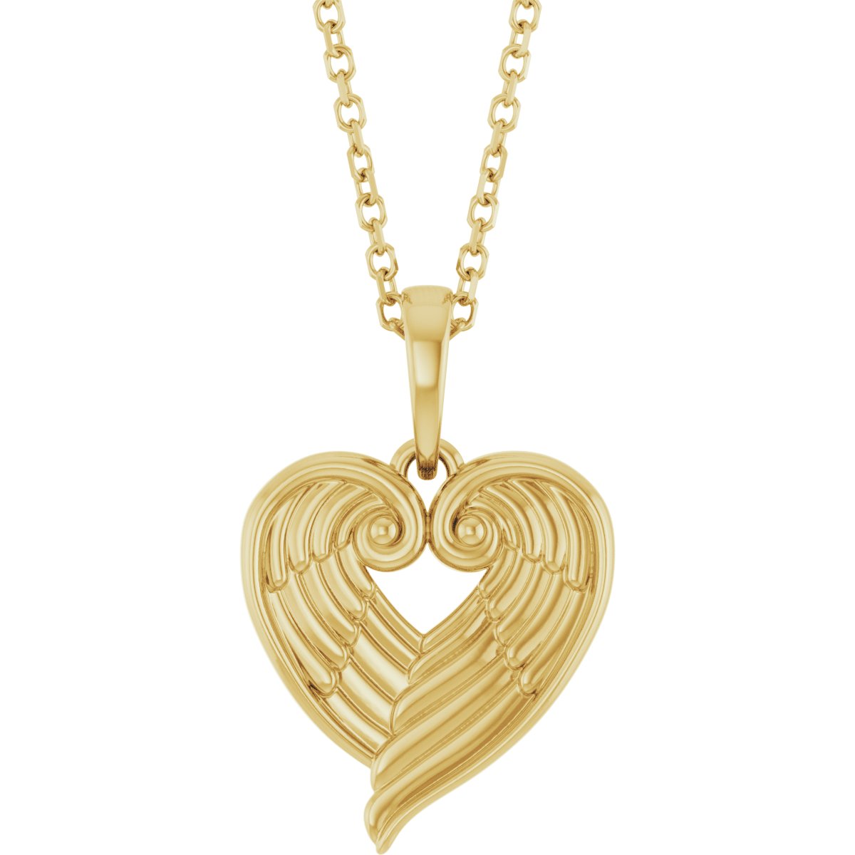 14K Yellow Angel Wing Heart 16-18" Necklace