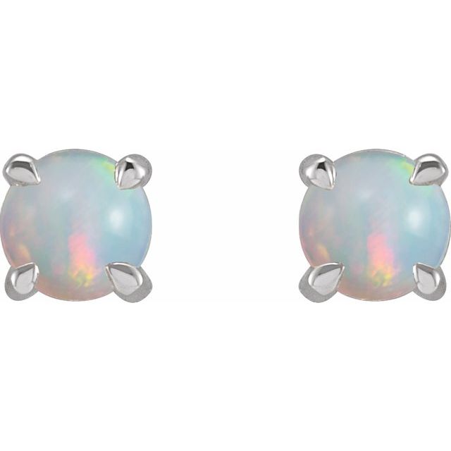 Platinum Natural White Opal 4-Prong Claw Earrings