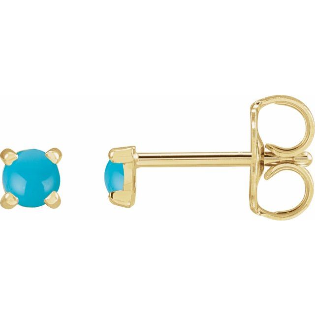 14K Yellow Cabochon Natural Turquoise 4-Prong Claw Earrings