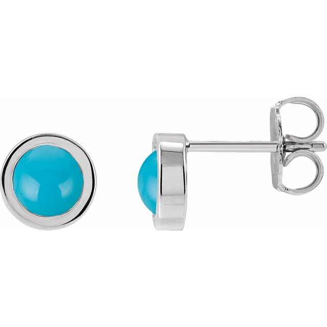 Platinum Cabochon Natural Turquoise Bezel-Set Solitaire Earrings