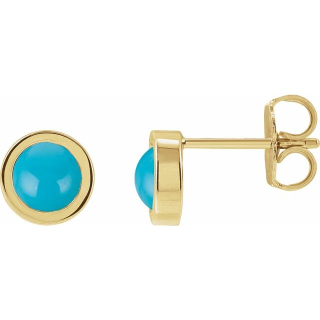14K Yellow Cabochon Natural Turquoise Bezel-Set Solitaire Earrings