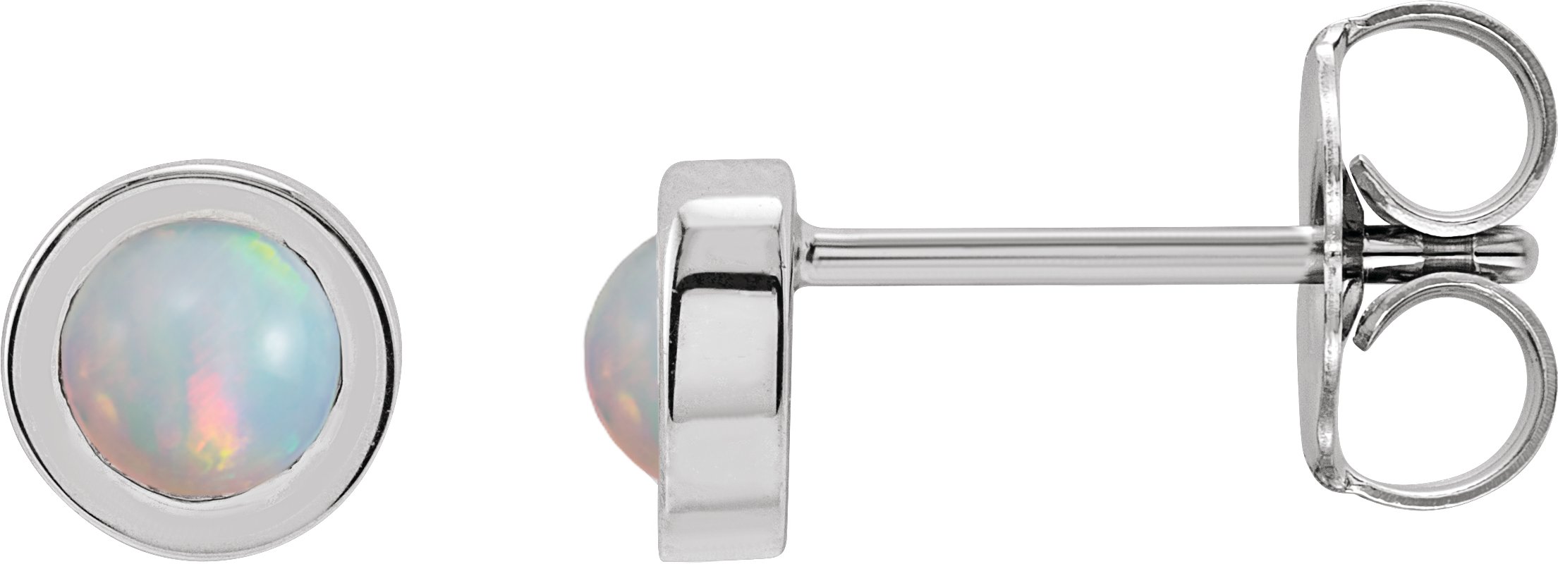 14K White Cabochon Natural White Opal Bezel-Set Solitaire Earrings