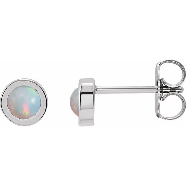 Sterling Silver Cabochon Natural White Opal Bezel-Set Solitaire Earrings