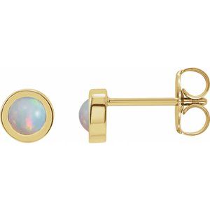 14K Yellow Cabochon Natural White Opal Bezel-Set Solitaire Earrings
