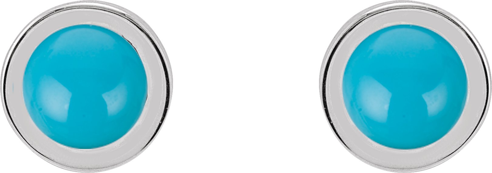 Platinum Cabochon Natural Turquoise Bezel-Set Solitaire Earrings