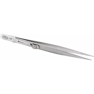 Stainless Steel Matte Finished Swiss Made Diamond Locking Tweezers-Grooved  Medium Tips